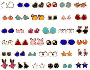 36 Pair Stylish Earring Stud Combo Set with Heart Shape Box for Girls and Women