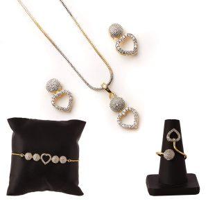 American Diamond Traditional Fashion Jewellery Combo of Necklace Pendant Set/Ring/Bracelet with Earring for Women & Girls