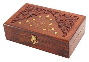 Handmade Wooden Jewellery Box for Women Wood Jewel Organizer Hand Carved with Intricate Carvings Gift Items - 6 inches