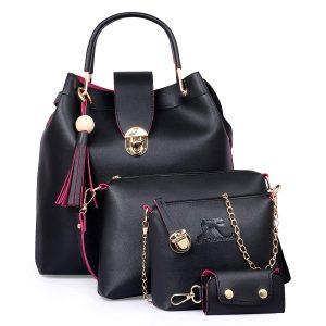 Speed X Fashion Combo Set PU Leather Shoulder Bags For Women Black Colour Set of 4