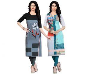 Women's Crepe Stitched Kurti Combo Pack of 2 (Multi-Coloured)