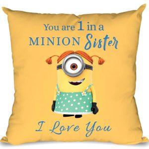 You are 1 in A Minion Sister Female Minion Beautiful Digital Print Cushion with Filler, Sister Gift on Rakshabandhan, Birthday, Anniversary, Festivals - (Multicolor, 12 x 12 inch)